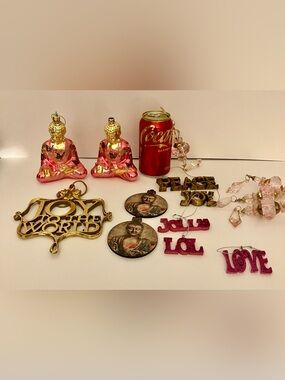Kurt Adler Buddha Gold and Pink Holiday Ornaments